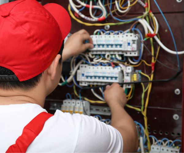 Arbeit an Sicherungen und FI-Schalter im Verteiler